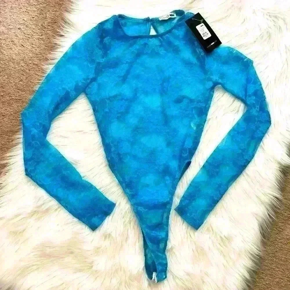 Fashion Nova Out In The Spotlight Blue Lace Bodysuit XS NWT